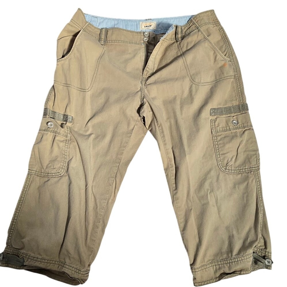Levis Womens Cargo Capri Pants Tan Khaki Cotton Utility‎ Cropped Size 12. 742